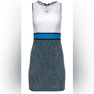 Milly - White Lace & Blue Tweed Skirt Sheath Dress (Size 4)